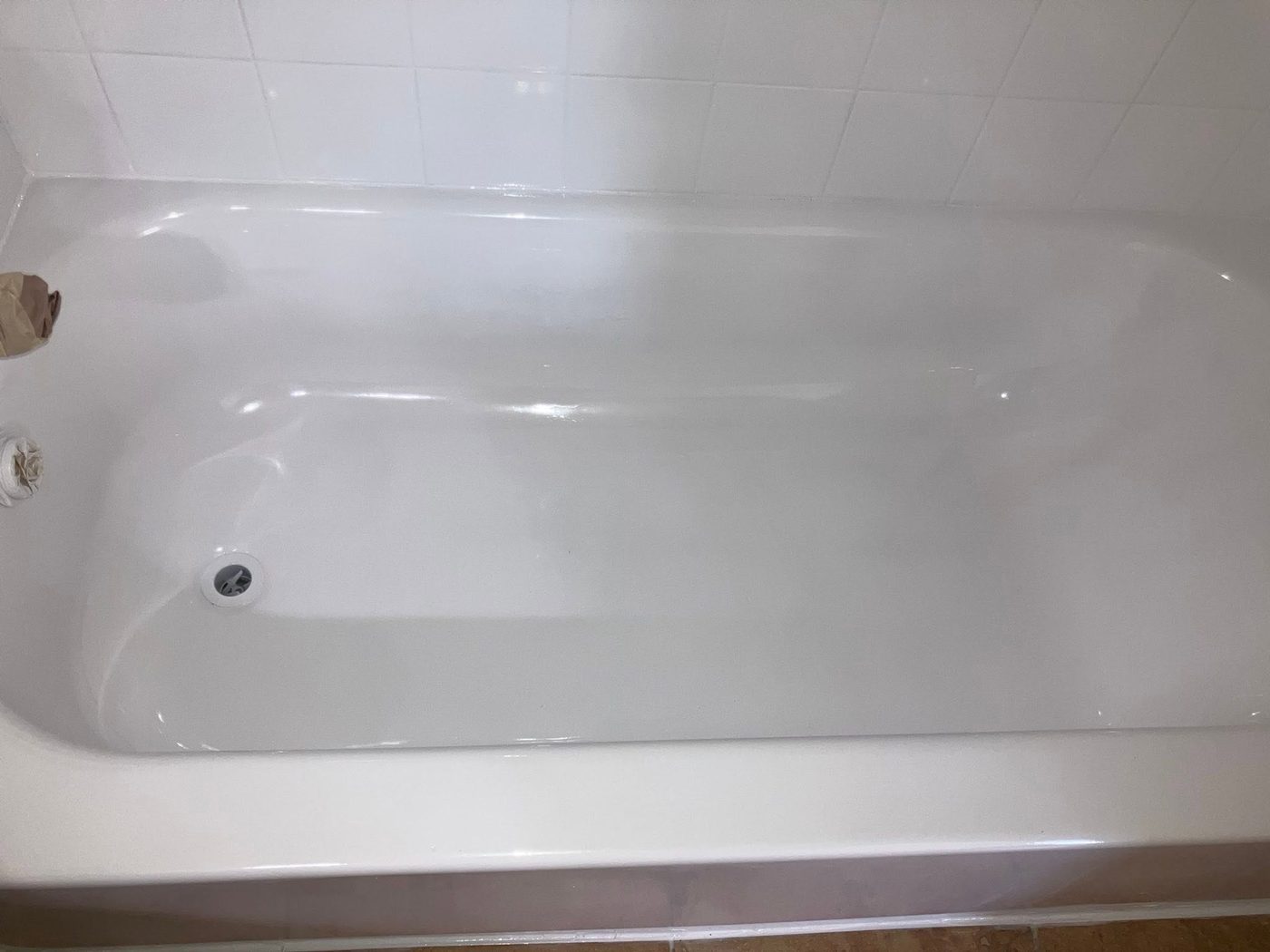 The bathtub after Team Indigo resurfaced it, bright white