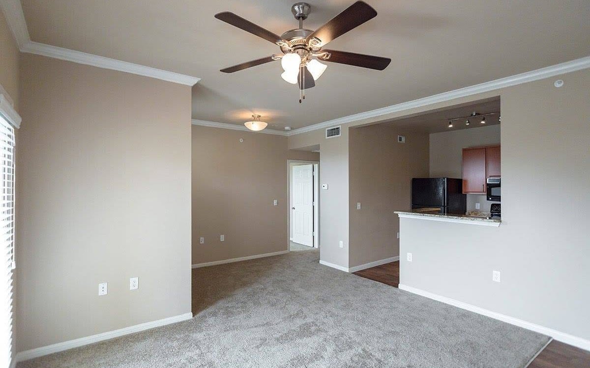 A rental unit turned and ready to show: fresh paint, clean carpet and a bright kitchen